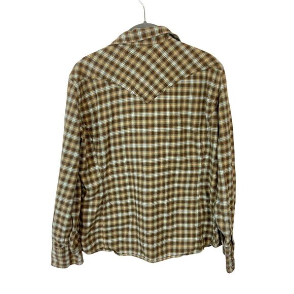 Carhartt Shirt Brush Popper Women's Tan Brown Plaid Long Sleeves Collared Size M - Picture 2 of 13